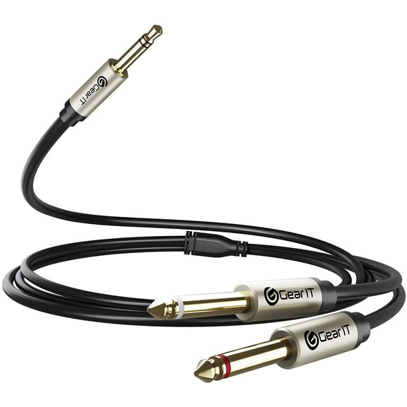 GearIT Dual 1/4 to 1/8 Audio Cable TS Mono Stereo Y Cable Splitter, 15 ft 2-Pack