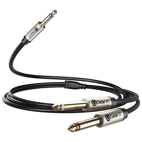 GearIT Dual 1/4 to 1/8 Audio Cable TS Mono Stereo Y Cable Splitter, 3 ft 2-Pack