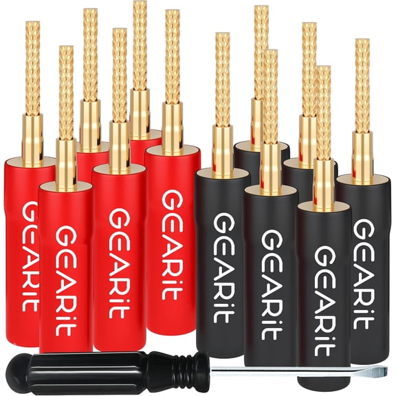 GearIT Flex Pin Banana Plugs, Speaker Wire Connectors, 24K Gold Plated Insulated, 6 Pairs, 12 Pieces