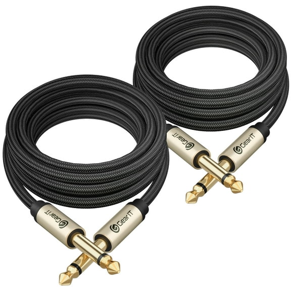 GearIT Guitar Instrument Cable (10ft 2-Pack) 1/4 Inch to 1/4 inch TS Straight Male to Male 6.35mm Mono Jack with Alloy Connector and Nylon Braid