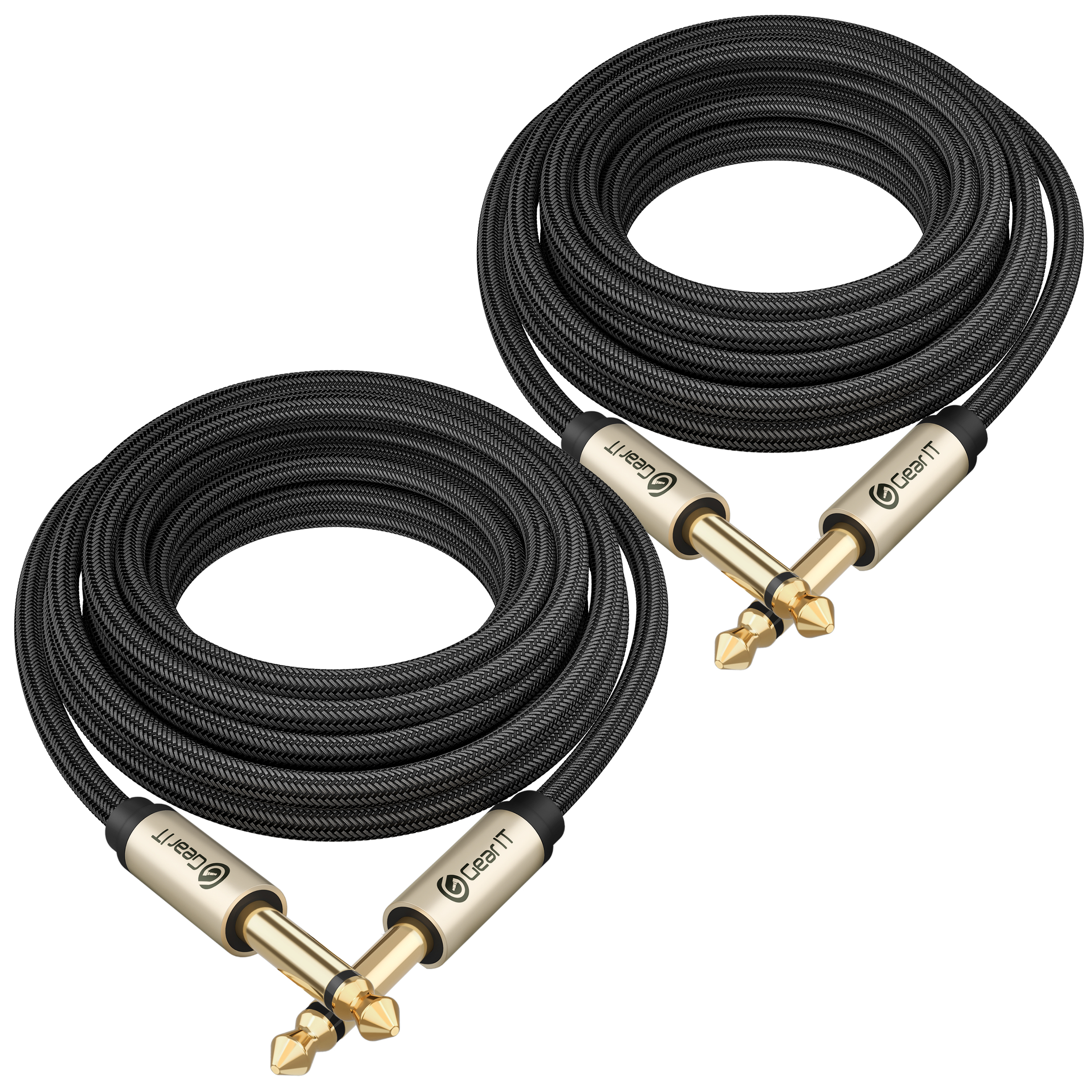 GEARit Guitar Instrument Cable, 1/4 Inch to 1/4 inch TS Straight Male to Male 6.35mm Mono Jack with Alloy Connector and Nylon Braid, 15 ft, 2 Pack