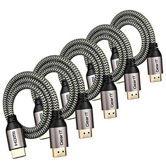 GearIT HDMI Cable (5-Pack / 1.5ft / 0.45m) High-Speed HDMI 2.0b, 4K 60hz, 3D, ARC, HDCP 2.2, HDR, 18Gbps - Nylon Braided Cord