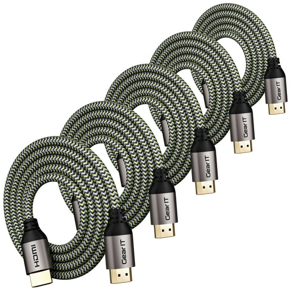 GEARit 5-Pack 4k HDMI Braided Cable 3 ft for TV and Monitor, High-Speed 2.0b, 3D, ARC, HDCP 2.2, HDR, 18Gbps