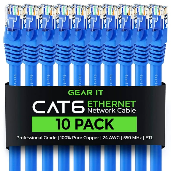 GearIT Pre-Terminated Cat 6 Ethernet Cables for Home & Office Network, Blue 20-ft 10 Pack