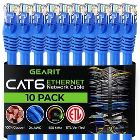 GEARit Cat 6 Ethernet Cable for Home & Office Network, Pre-Terminated Patch Cables, Blue, 5 ft, 10 pack
