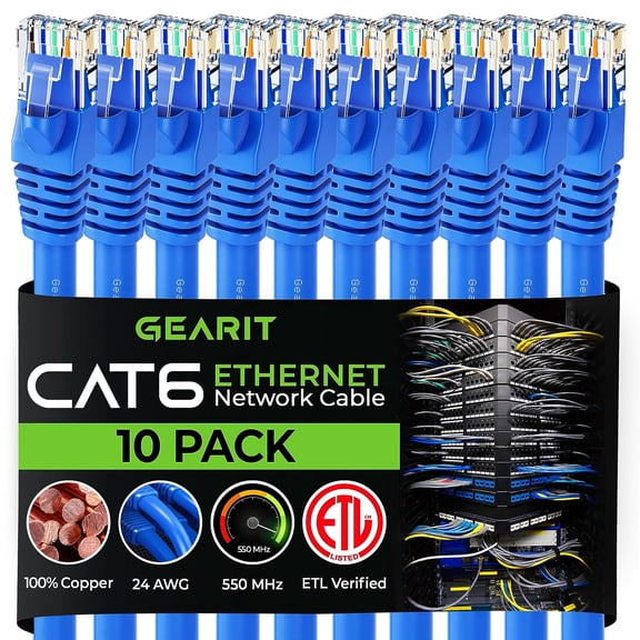 GEARit Cat 6 Ethernet Cable for Home & Office Network, Pre-Terminated Patch Cables, Blue, 5 ft, 10 pack