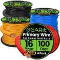 thumbnail image 1 of GearIT Primary Automotive Wire 16 Gauge (100ft Each- Black/Red/Blue/Yellow) Copper Clad Aluminum CCA - Power/Ground Battery Cable, Car Audio, Wire, Trailer Harness, Electrical Wire - 400 Feet Total, 1 of 10