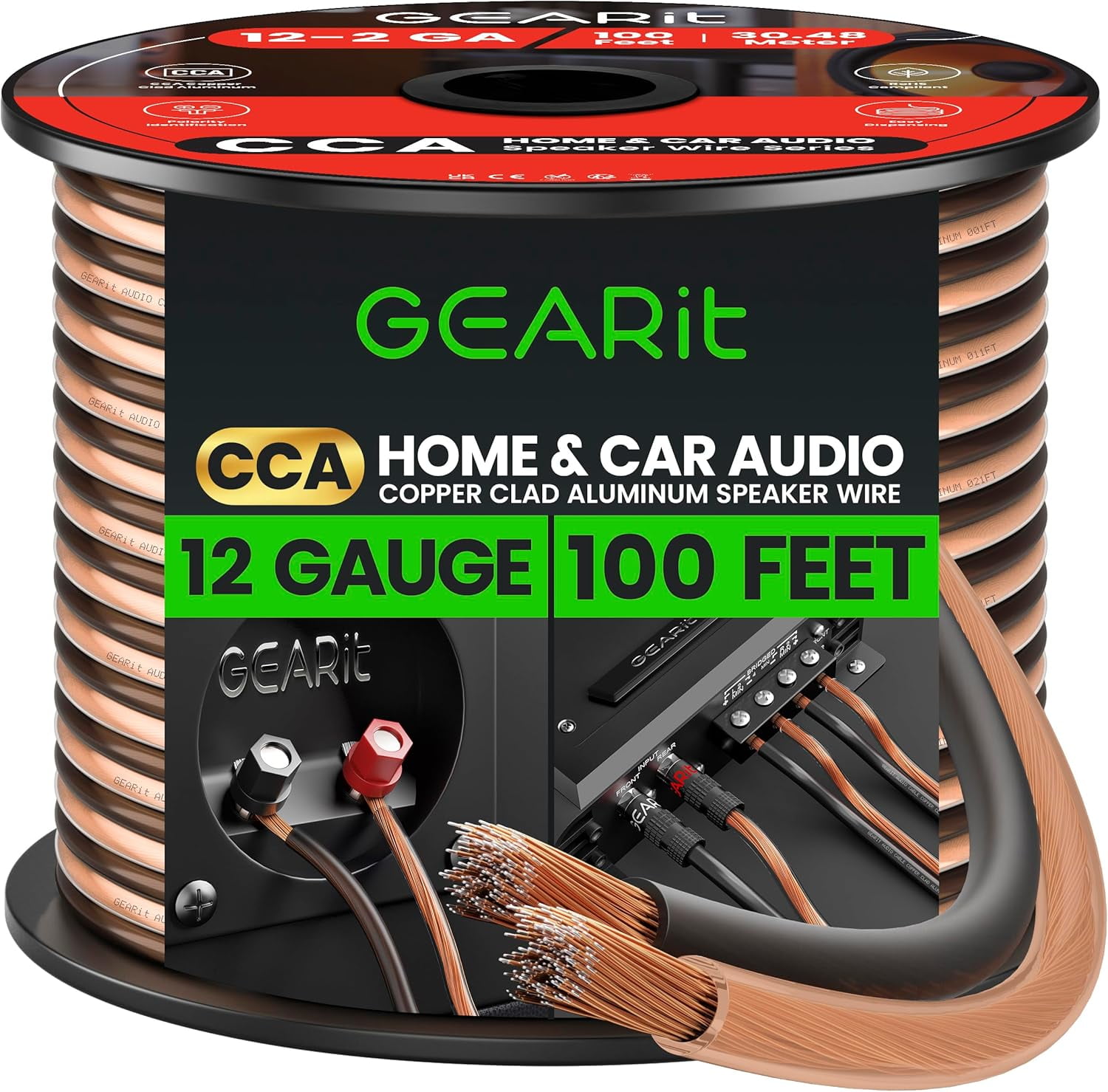GEARit Pro Series 12 AWG Speaker Wire, Great Use for Home Theater Speakers and Car Audio, 100 ft
