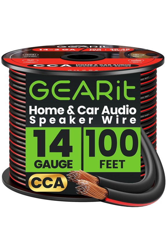 Pro Series 14 AWG Speaker Wire Copper Clad Aluminum, Great Use for Home Theater Speakers and Car Audio, Black, 100 Feet / 30.48 Meters
