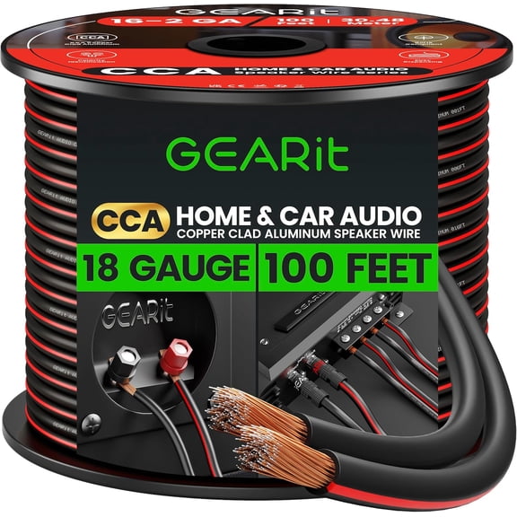 GEARit Pro Series Copper Clad Aluminum 18 Gauge Speaker Wire, for Home Theater & Car Audio, Black 100 Ft