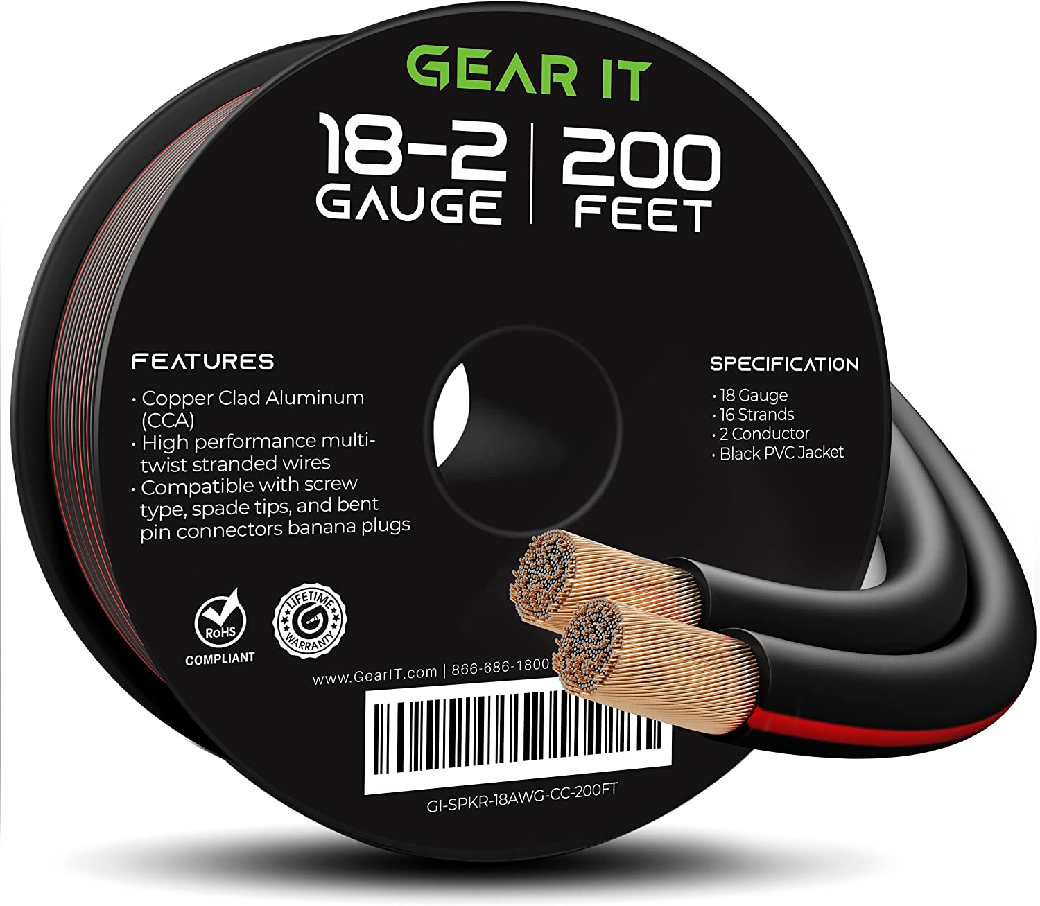 GearIT Pro Series 18 AWG Wire CCA Car & Home Theater Speaker Cable, Black 200 ft - image 1 of 7