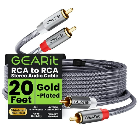 GEARit Braided RCA Audio Cable, Shielded Braided for Home Theater, HDTV, Amplifiers, Hi-Fi Systems, Car Audio, 20 ft