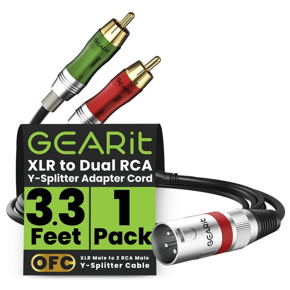 GEARit XLR Male to 2 RCA Male Y-Splitter Cable (3.3ft) Dual 2 RCA to 1 XLR Male to Male - Unblance Plug for Home Theater Mixers Amplifiers Hi-Fi Systems Microphone, 3.3 Feet