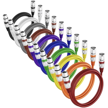 GearIT XLR to XLR Microphone Cable (1.5 Feet, 10 Pack) XLR Male to Female Mic Cable 3-Pin Balanced Shielded XLR Cable for Mic Mixer, Recording Studio, Podcast - Multi Colored, 1.5Ft, 10 Pack