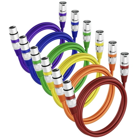 GearIT XLR to XLR Microphone Cable (1.5 Feet, 6 Pack) XLR Male to Female Mic Cable 3-Pin Balanced Shielded XLR Cable for Mic Mixer, Recording Studio, Podcast - Multi Colored, 1.5Ft, 6 Pack