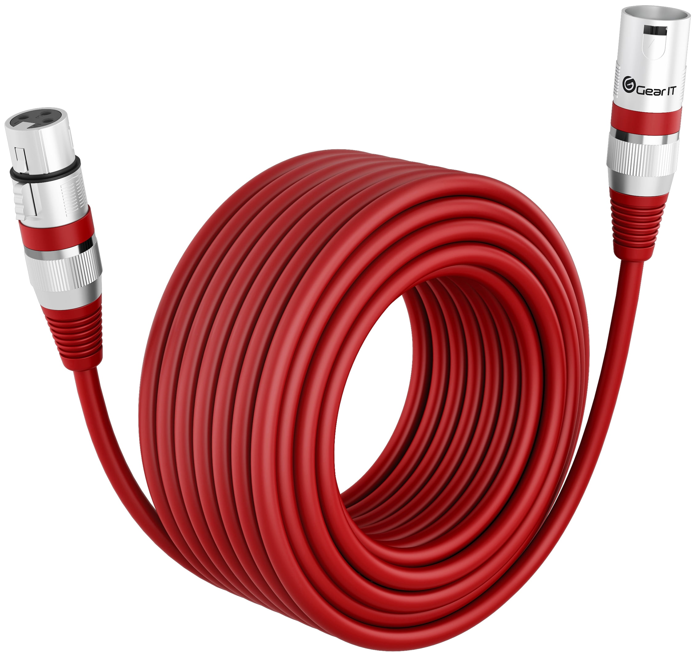 GearIT XLR to XLR Microphone Cable (100 Feet, 1 Pack) XLR Male to Female Mic Cable 3-Pin Balanced Shielded XLR Cable for Mic Mixer, Recording Studio, Podcast - Red, 100Ft, 1 Pack