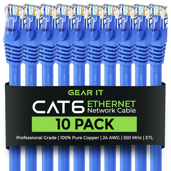 GearIt (10 Pack) 7 ft Cat 6 Ethernet Patch Cable - Computer LAN Network Cord, Blue