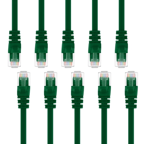 GearIt 10 Pack, Cat 6 Ethernet Cable Cat6 Snagless Patch 10 Feet - Computer LAN Network Cord, Green - Compatible with 10 Port Switch POE 10port Gigabit