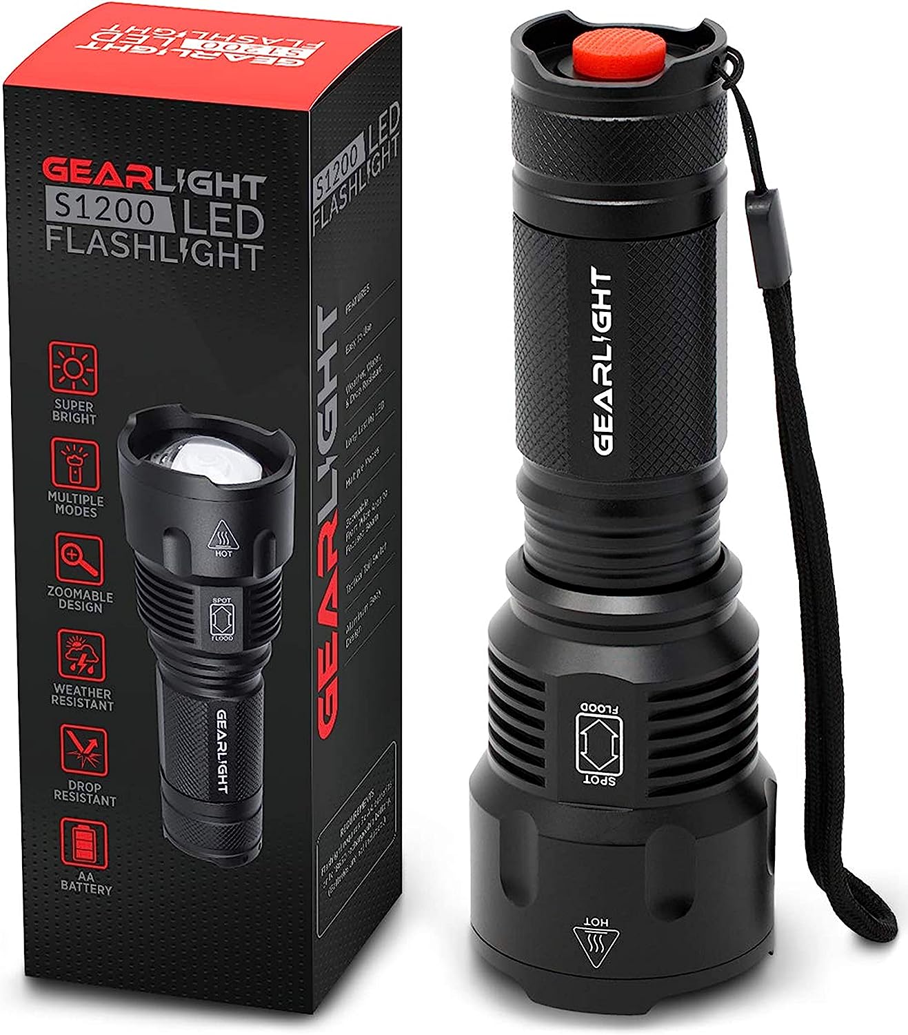 GearLight High-Powered LED Flashlight S1200 - Mid Size, Zoomable, Water Resistant, Handheld Light - High Lumen Camping, Outdoor, Emergency Flashlights - image 1 of 6