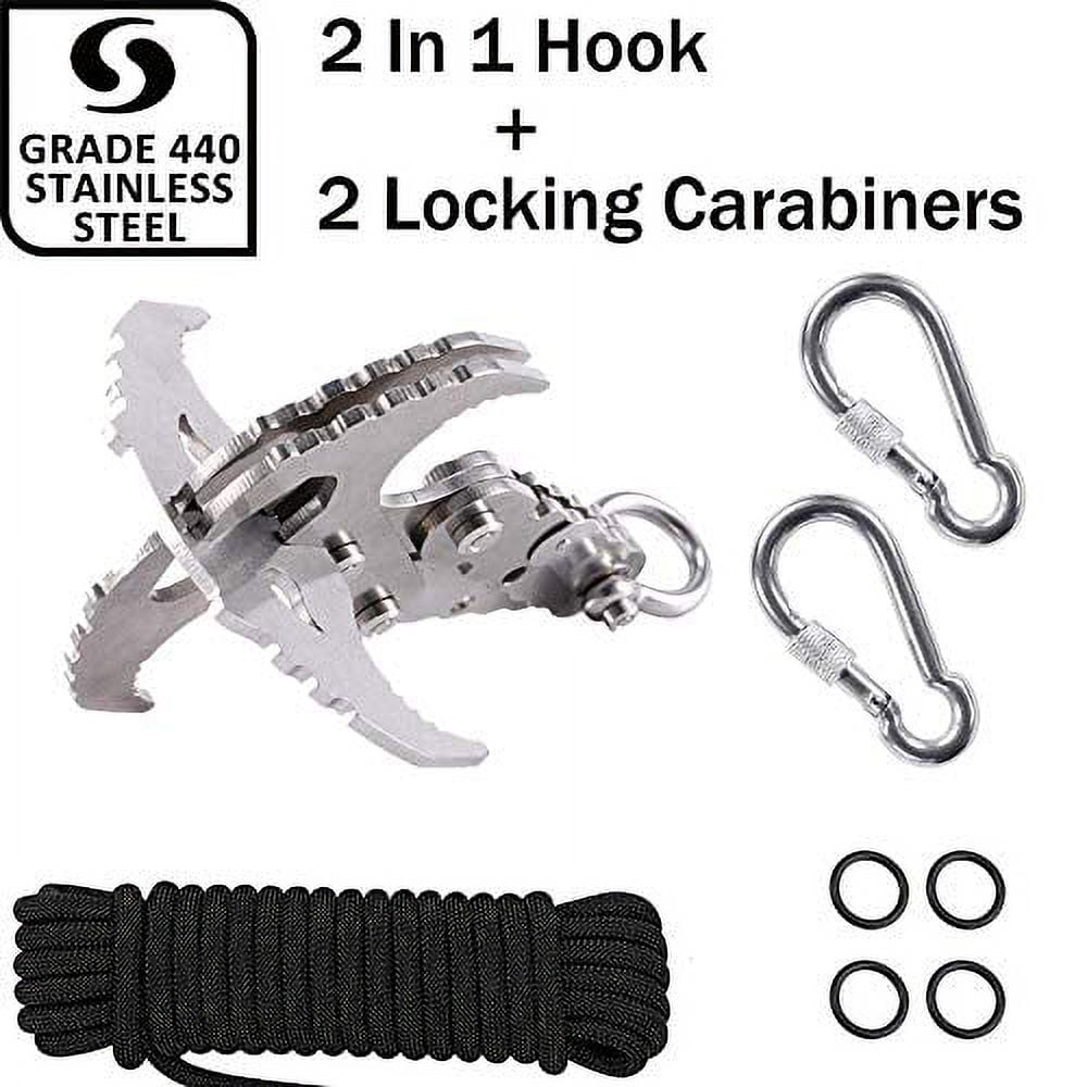 GearOZ Gravity Grappling Hook, Folding Survival Claw Gravity Hook Stainless  Steel with 33ft Black Rope & 2 Locking Carabiners for Outdoor Hunting Tree  Mountain Climbing Camping Tool 
