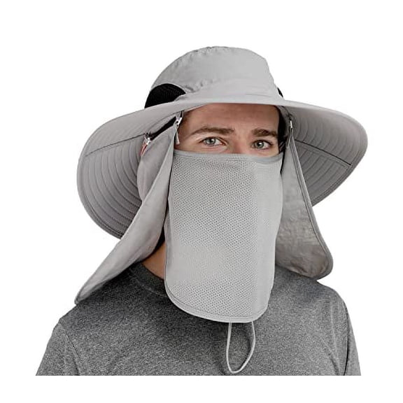 GearTOP Fishing Hat with Flaps UV Protection Sun Hat Womens with Drape Beach Hats with Neck Protection Sun Hat with Neck Flap, Light Grey