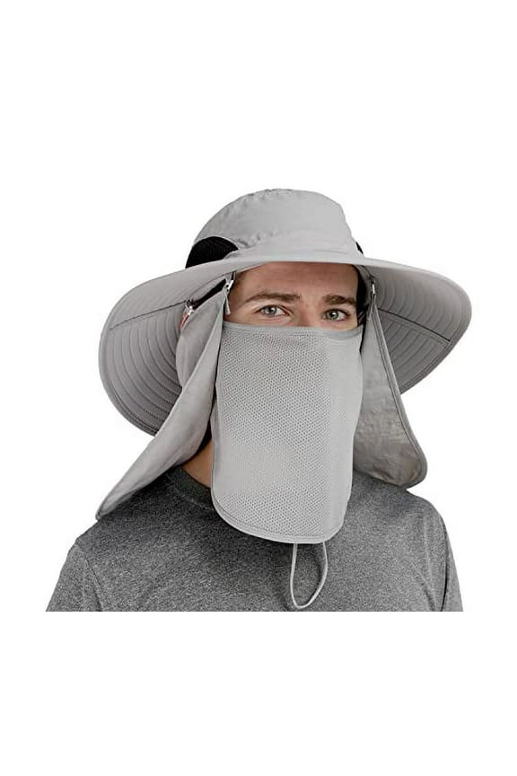Fishing Hat with Flaps UV Protection Sun Hat Womens with Drape Beach Hats with Neck Protection Sun Hat with Neck Flap, Light Grey