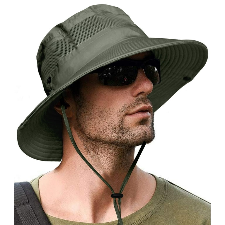 Fishing Hat Safari Cap with Sun Protection for Men and Women (Army Green)