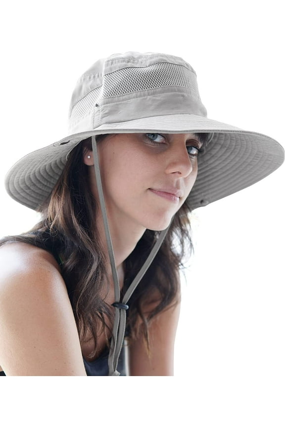 Wide Brim Sun Hat for Men and Women - Mens Bucket Hats with UV Protection for Hiking. Sun Hat Women UPF 50+ (Light Grey, 7-7 1/2)