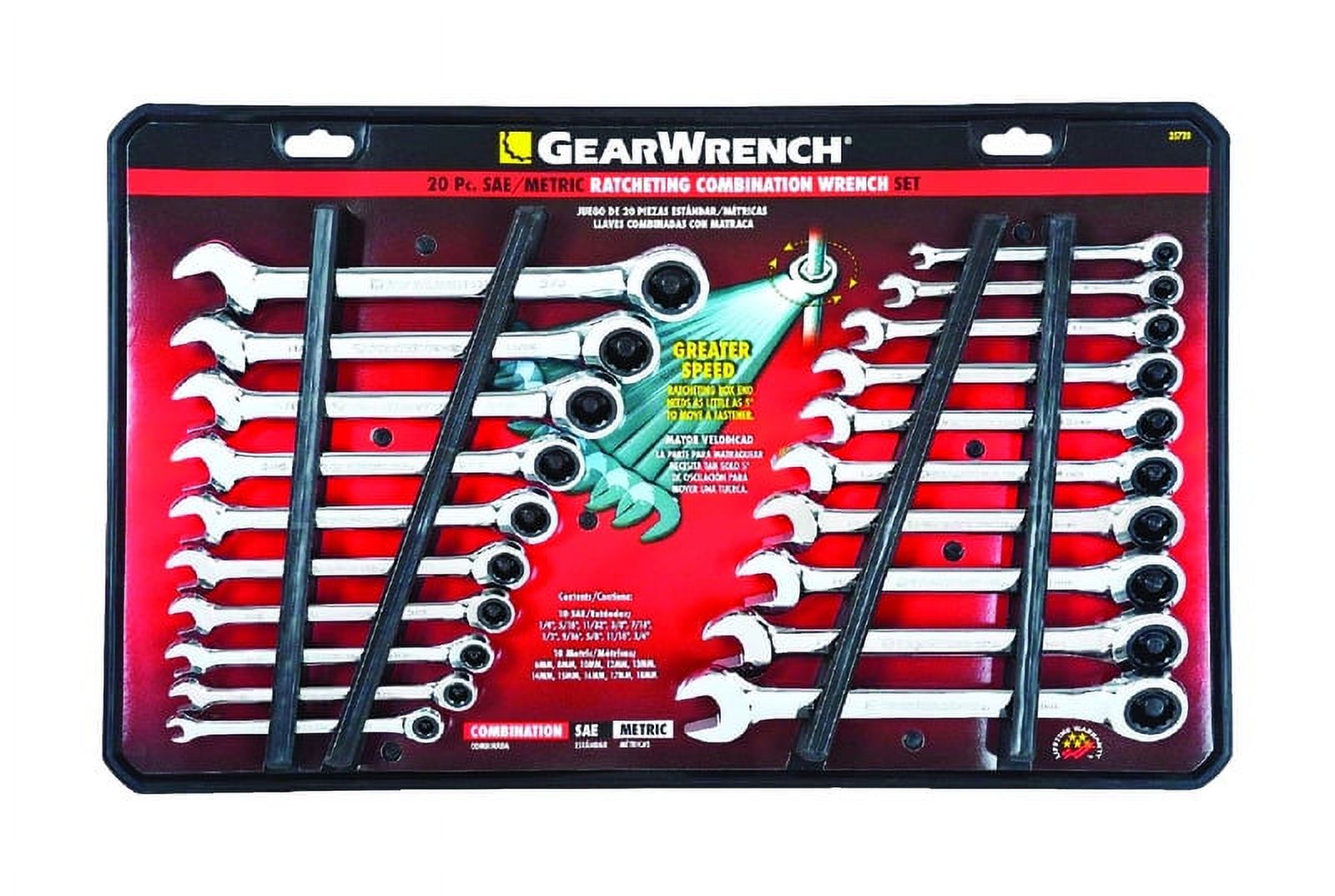 GearWrench 12 Point Metric and SAE Ratcheting Combination Wrench Set 20 Piece. - image 1 of 8