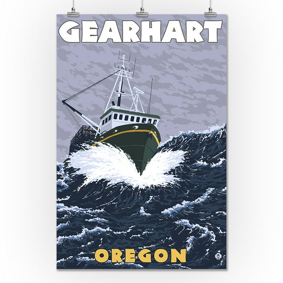 Gearhart, Oregon - Crab Fishing Boat Scene - LP Original Poster (24x36 Giclee Gallery Print, Wall Decor Travel Poster)