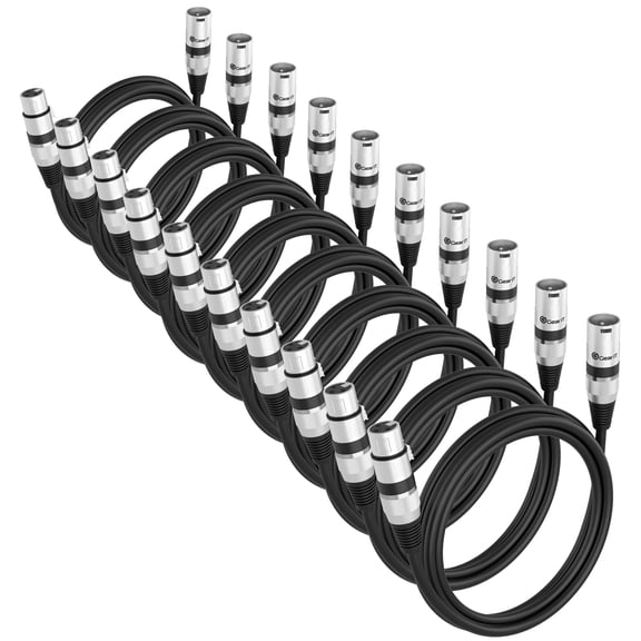 Gearit XLR to XLR Microphone Cable (10 Feet, 10-Pack) XLR Male to Female Mic Cable 3-Pin Balanced Shielded XLR Cable for Mic Mixer, Recording Studio, Podcast - Black, 10ft, 10 Pack
