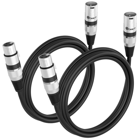 Gearit XLR to XLR Microphone Cable (6 Feet, 2-Pack) XLR Male to Female Mic Cable 3-Pin Balanced Shielded XLR Cable for Mic Mixer, Recording Studio, Podcast - Black, 6ft, 2 Pack