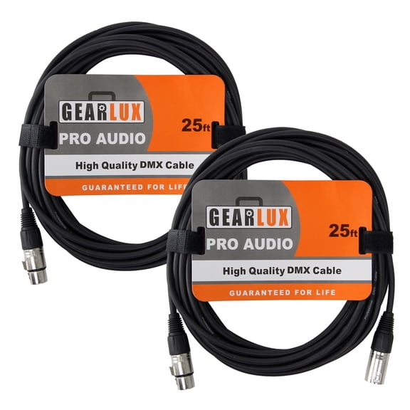 Gearlux 25-Foot 3-Pin Male-to-Female DMX Cable - 2 Pack