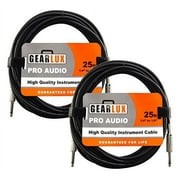 Gearlux 25 ft Instrument/Professional Guitar Cable, Black, 2 Pack