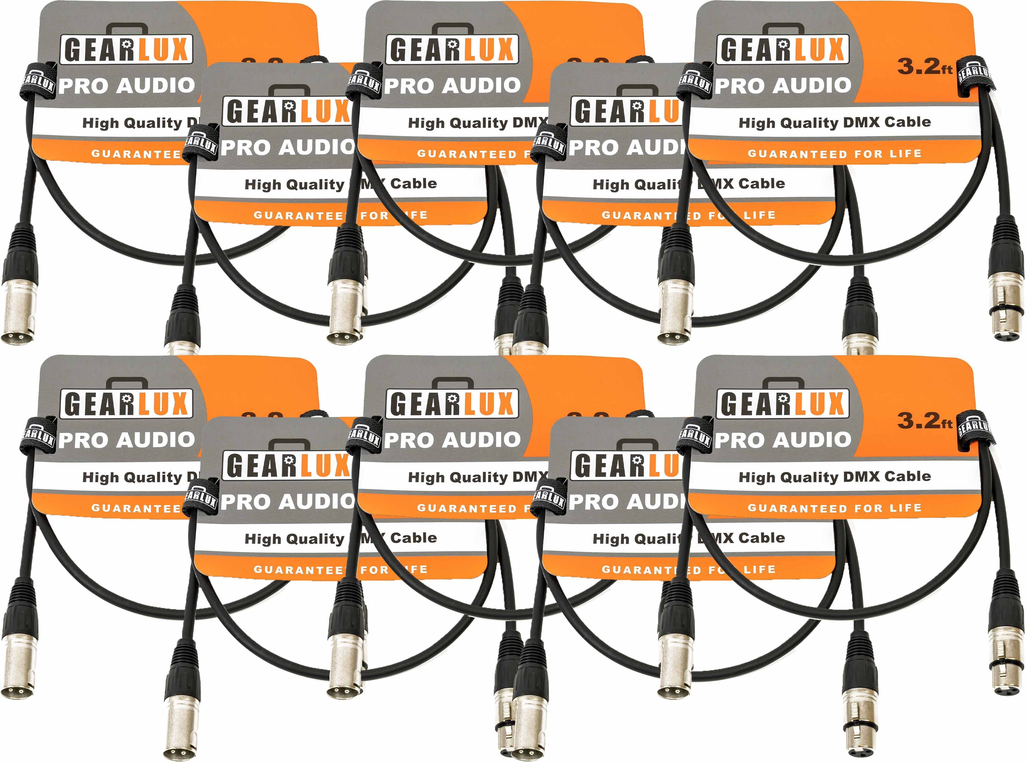 Gearlux 3.2-Foot 3-Pin Male-to-Female DMX Cable - 10 Pack