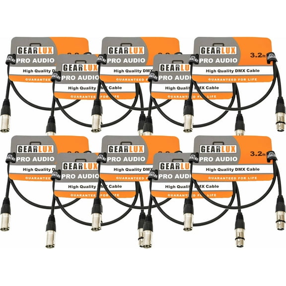 Gearlux 3.2-Foot 3-Pin Male-to-Female DMX Cable - 10 Pack