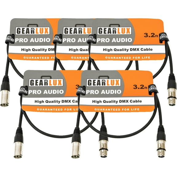 Gearlux 3.2-Foot 3-Pin Male-to-Female DMX Cable - 5 Pack