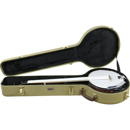 Gearlux 4-String and 5-String Banjo Hard Case with Exterior Lock and Key, Interior Accessory Compartment, and Plush Interior Padding - Tweed