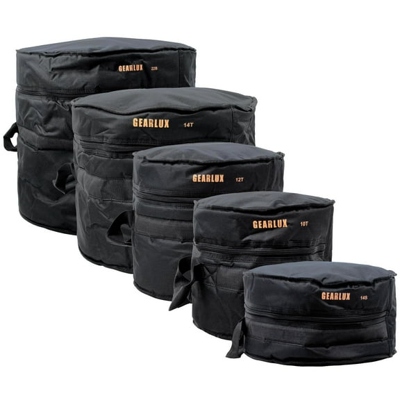 Gearlux 5-Piece Drum Bag Set with 10mm Padding for 10" Tom, 12" Tom, 14" Tom, 14" Snare, and 22" Bass Drum