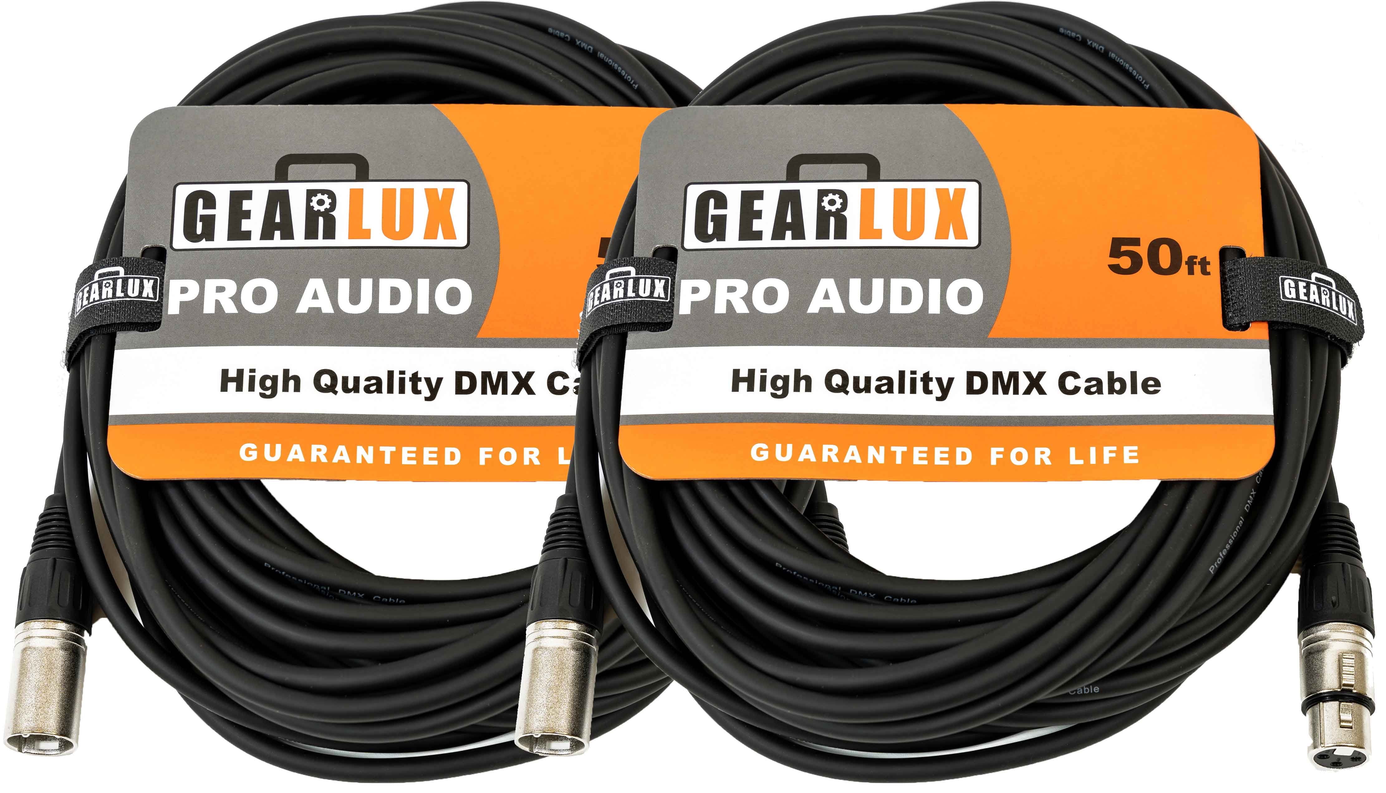 Gearlux 50-Foot 3-Pin Male-to-Female DMX Cable - 2 Pack