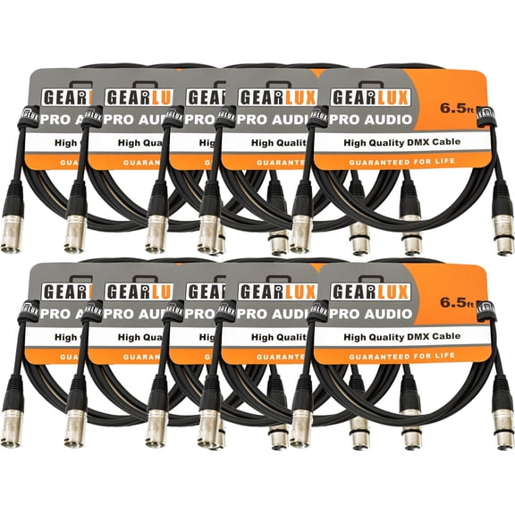 Gearlux 6.5-Foot 3-Pin Male-to-Female DMX Cable - 10 Pack