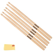 Gearlux American Hickory 5A Drumsticks with Tear Drop Tip, Medium Taper, Lacquer Finish for Balanced Performance - 3 Pair Bundle with Austin Bazaar Polishing Cloth