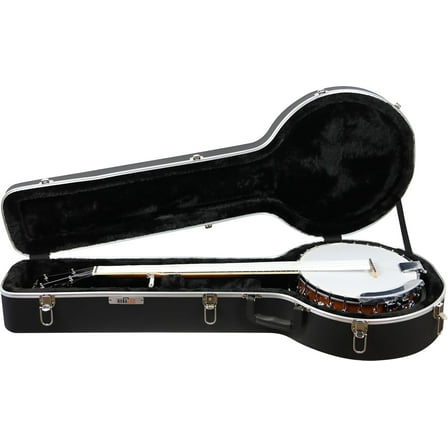 Gearlux Deluxe ABS 4-String and 5-String Banjo Case with Exterior Lock and Key, Interior Accessory Compartment, and Plush Interior Padding - Black
