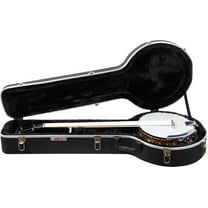 Gearlux Deluxe ABS 4-String and 5-String Banjo Case with Exterior Lock and Key, Interior Accessory Compartment, and Plush Interior Padding - Black