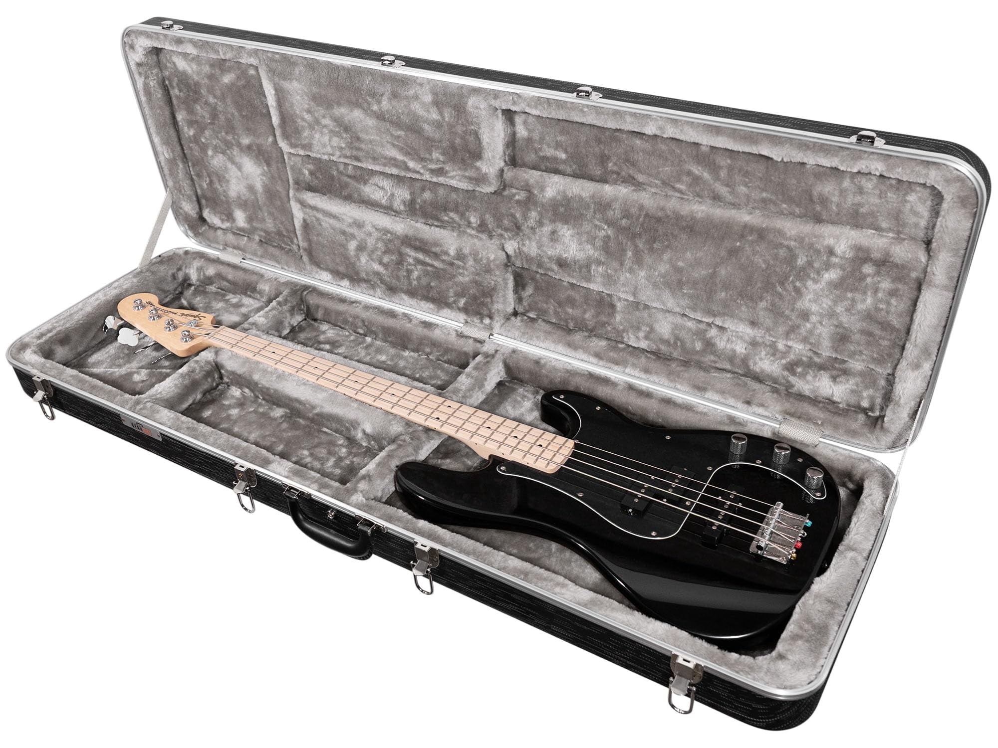 Gearlux Deluxe ABS Bass Guitar Case, Fits Fender Precision/Jazz Bass and More with Exterior Lock and Key, Interior Accessory Compartment, and Plush Interior Padding