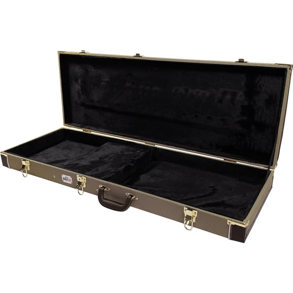 Gearlux Electric Guitar Hard Case for Fender Stratocaster/Telecaster and Standard-Size Guitars with Exterior Lock and Key, Interior Accessory Compartment, and Plush Interior Padding - Tweed