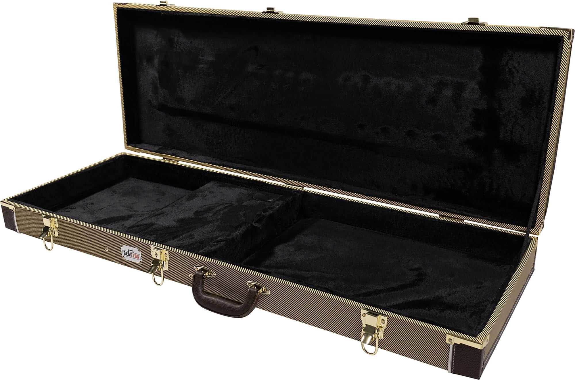 Gearlux Electric Guitar Hard Case for Fender Stratocaster/Telecaster and Standard-Size Guitars with Exterior Lock and Key, Interior Accessory Compartment, and Plush Interior Padding - Tweed