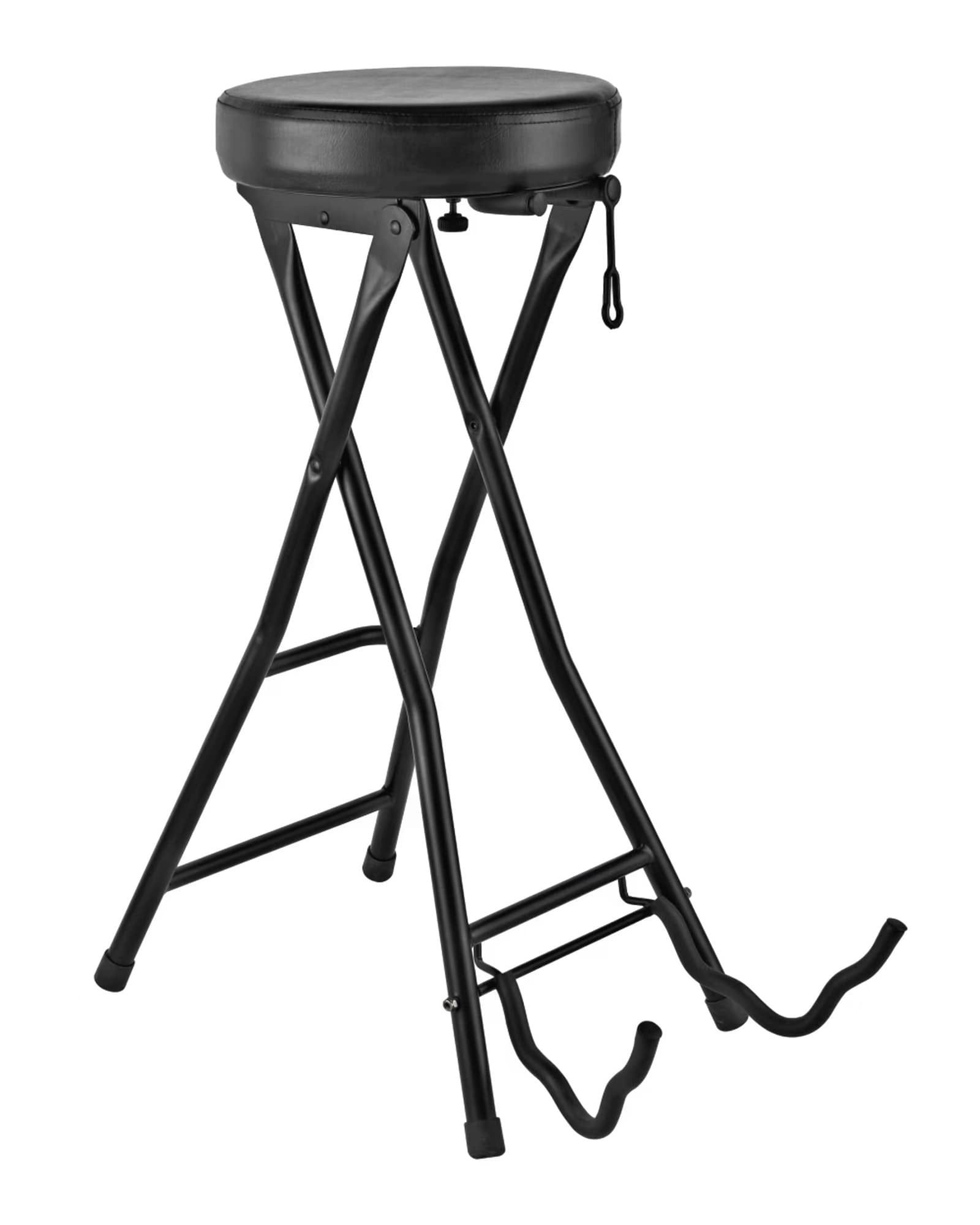 Gearlux Foldable Guitar Stool with Padded Seat, Built-in Guitar Stand, and Molded Cradles for Acoustic, Electric, and Bass Guitars; Seat Height of 30 Inches