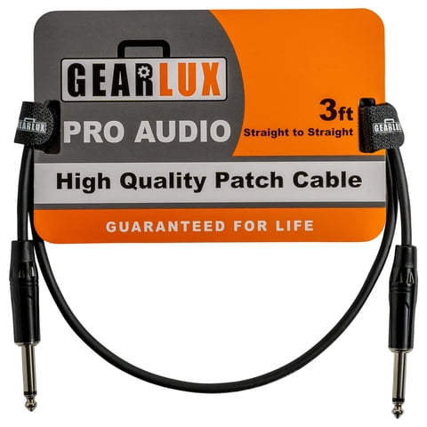 Gearlux Guitar Patch Cable, 1/4 Inch, Straight to Straight, Black, 3 Feet - 1 Pack
