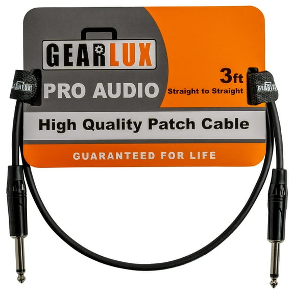 Gearlux Guitar Patch Cable, 1/4 Inch, Straight to Straight, Black, 3 Feet - 1 Pack